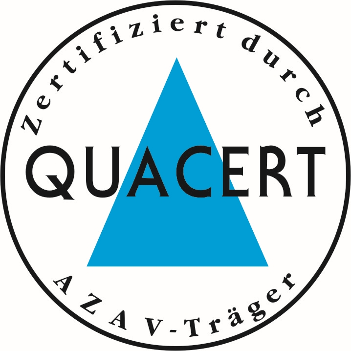 Zertifiziert als Zugel. Träger f. d. Förderung der beruflichen Weiterbildung nach dem Recht der Arbeitsförderung (c) QUACERT