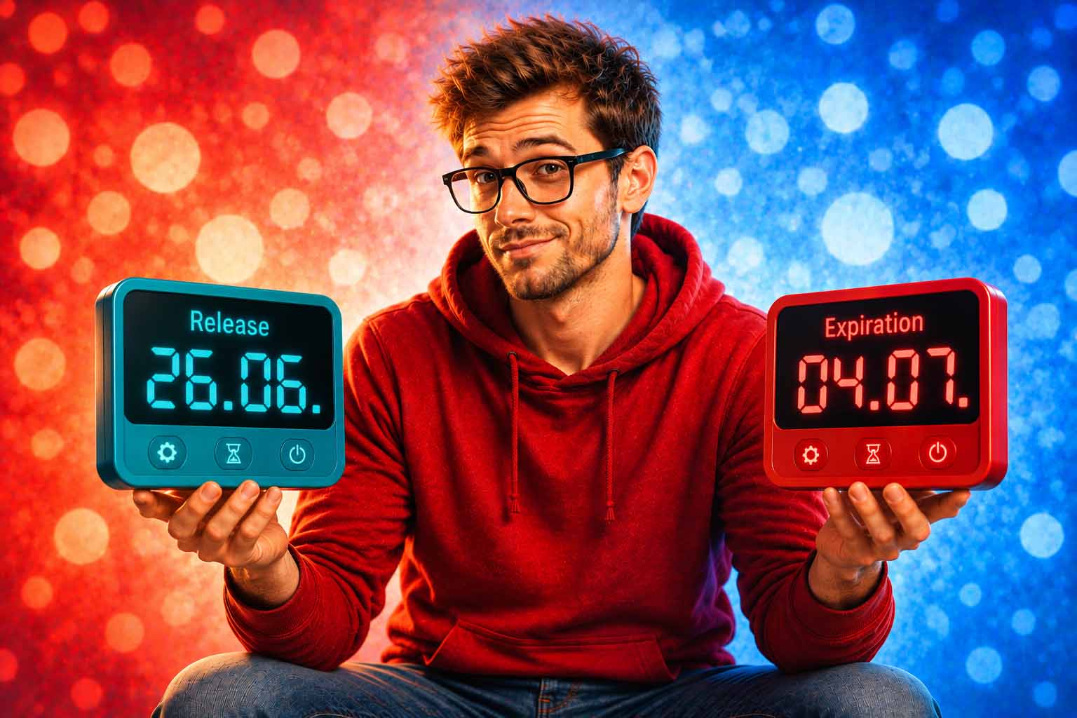 Mann mit zwei Datumsanzeigen