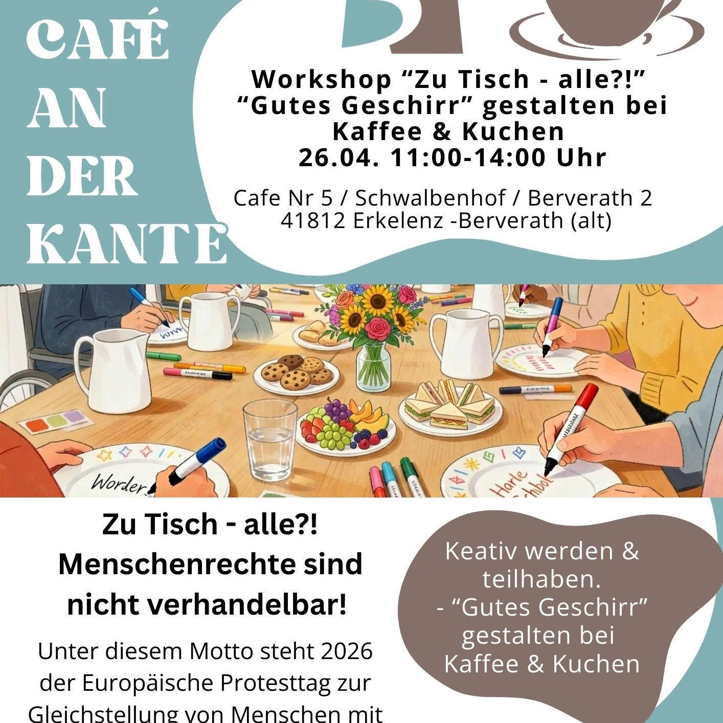 Einladung zum workshop Geschirr gestalten am 26.04 ab 11.00 Uhr im Cafe Nr 5